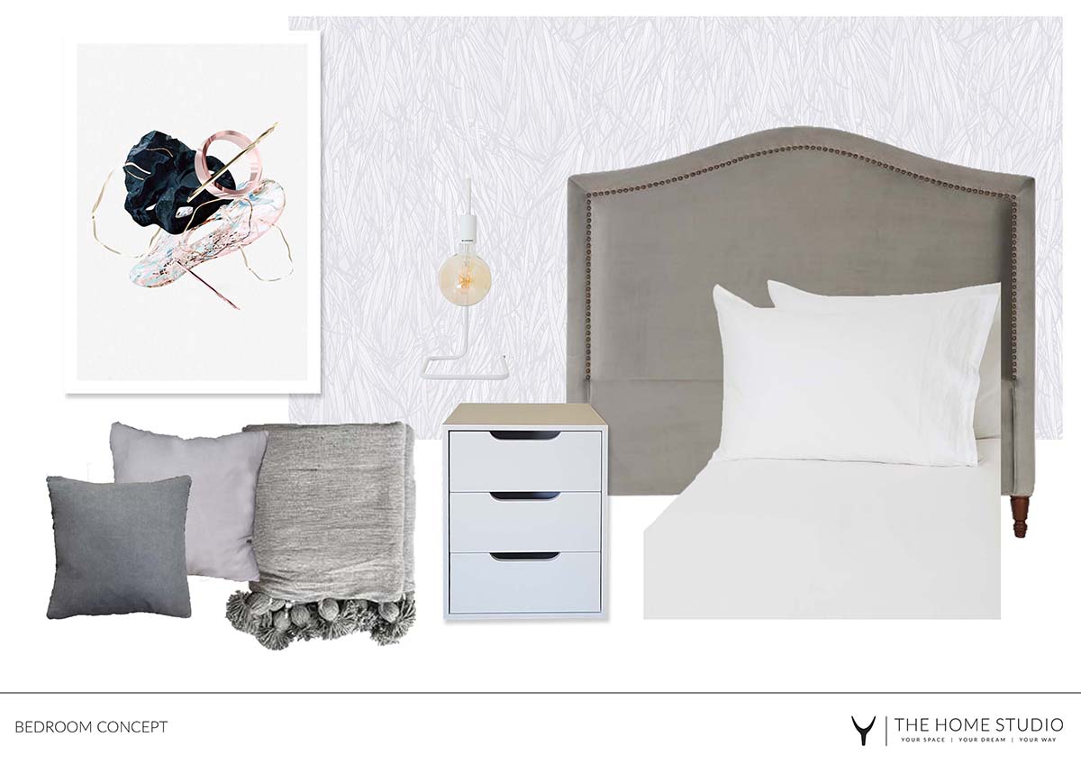 Grey and white bedroom concept