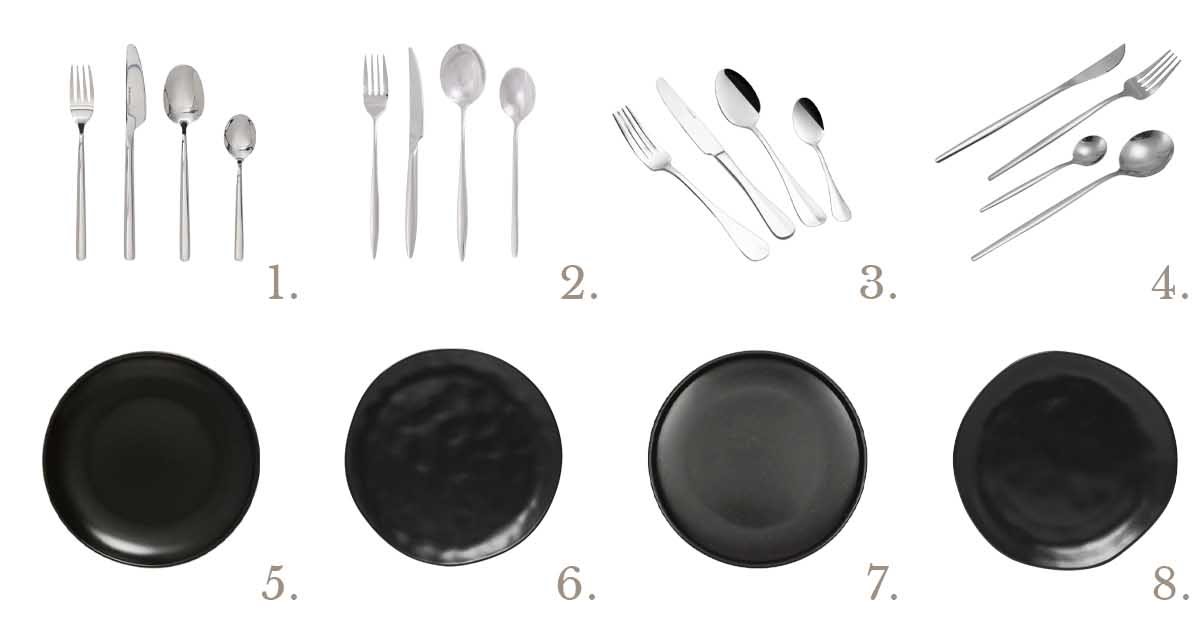 Black + Silver cutlery and plate pairing