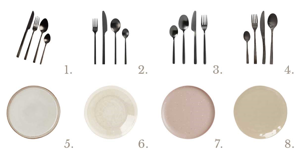 neutral+ black cutlery and plate set